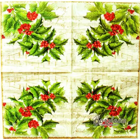 Serwetka do decoupage gałązka ostrokrzewu 33x33 PAW Unikat