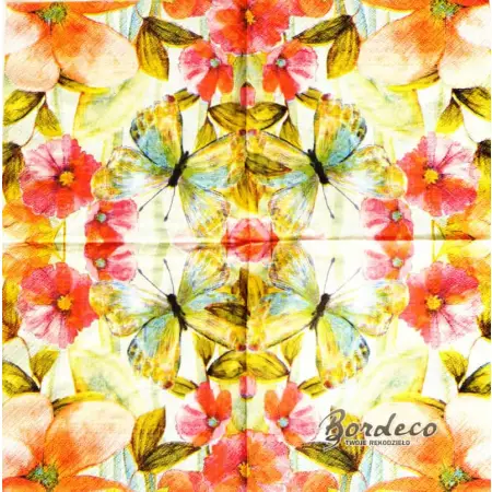 Serwetka do decoupage różowe kwiaty i motyl 33x33 PAW Unikat
