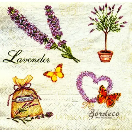 Serwetka do decoupage lawenda w różnej postaci 33x33 PAW Unikat