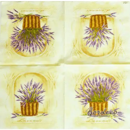 Serwetka do decoupage lawenda w wiklinowym koszu 33x33 PAW Unikat