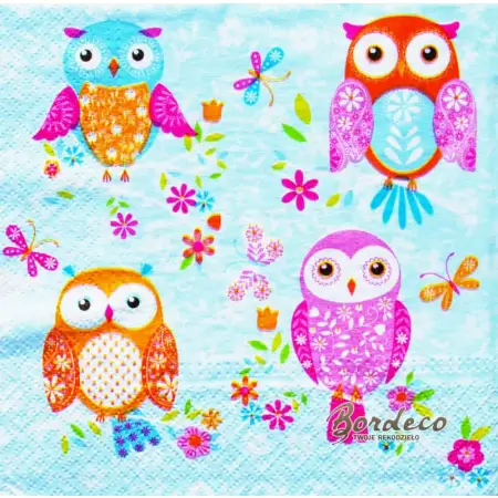 Serwetka do decoupage patchworkowe sówki 33x33 PAW Unikat