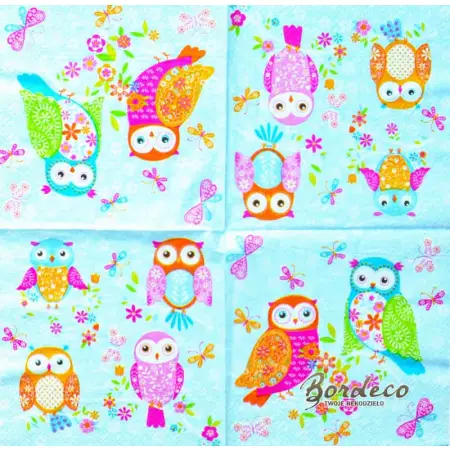 Serwetka do decoupage patchworkowe sówki 33x33 PAW Unikat