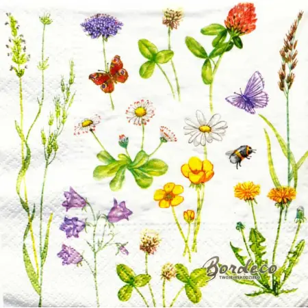 Serwetka dot decoupage polne kwiaty i trawy 33x33 PAW Unikat