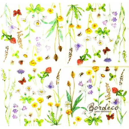 Serwetka dot decoupage polne kwiaty i trawy 33x33 PAW Unikat