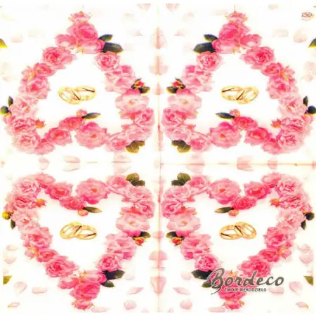 Serwetka do decoupage serce z róż i złote obrączki 33x33 PAW Unikat