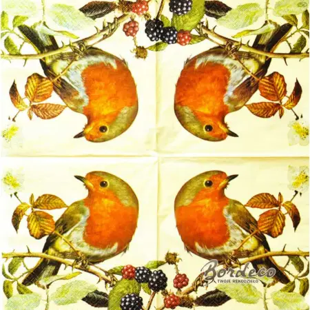 Serwetka do decoupage rudzik na gałązce ostrężyny 33x33 PAW Unikat