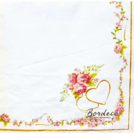 Serwetka do decoupage dwa serduszka i różyczki 33x33 PAW Unikat
