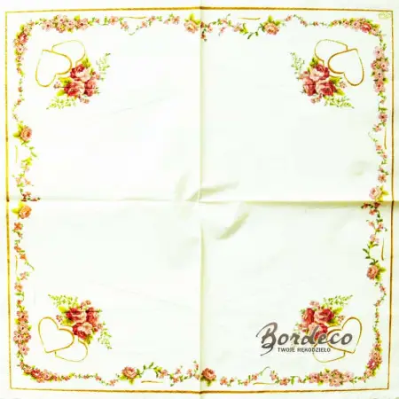 Serwetka do decoupage dwa serduszka i różyczki 33x33 PAW Unikat