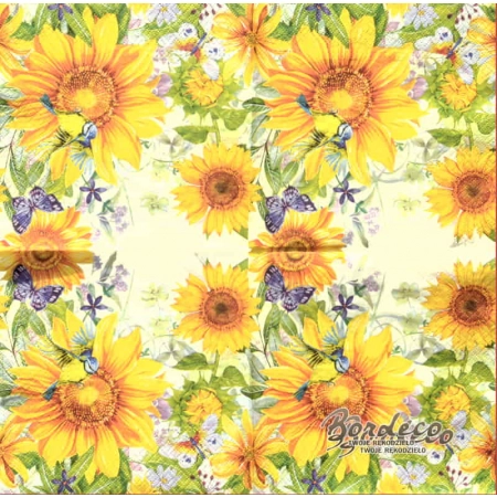 Serwetka do decoupage słoneczniki i motyle 33x33 PAW