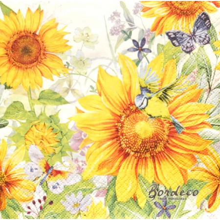 Serwetka do decoupage słoneczniki i motyle 33x33 PAW