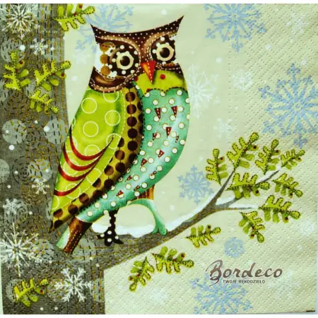 Serwetka do decoupage kolorowa sowa na drzewie 33x33 PAW Unikat
