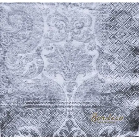 Serwetka do decoupage srebrny ornament, tapeta 33x33 PAW Unikat