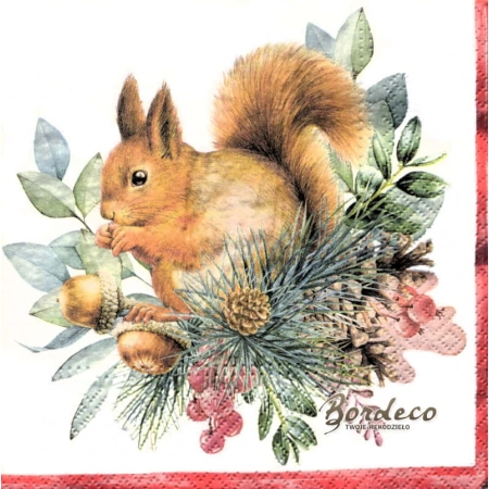 Serwetka do decoupage wiewiórka na stroiku 33x33 PAW