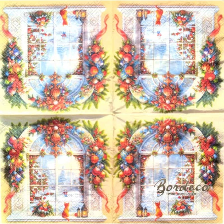 Serwetka do decoupage okno świąteczne 33x33 PAW