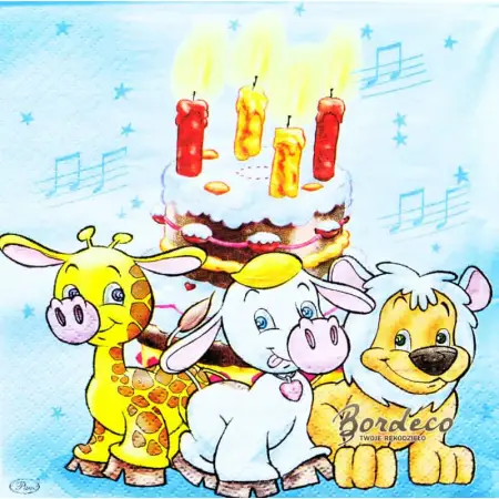 Serwetka do decoupage urodzinowy tort ze zwierzątkami 33x33 PAW Unikat