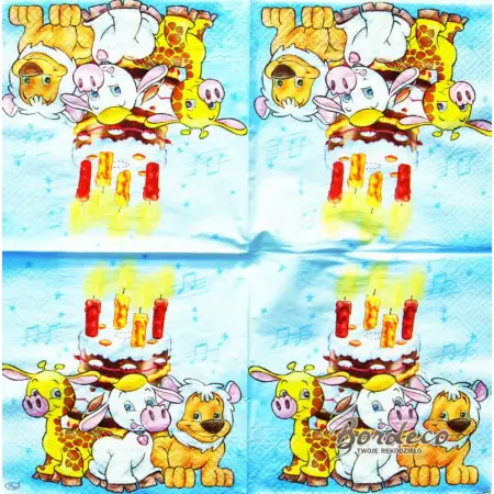 Serwetka do decoupage urodzinowy tort ze zwierzątkami 33x33 PAW Unikat