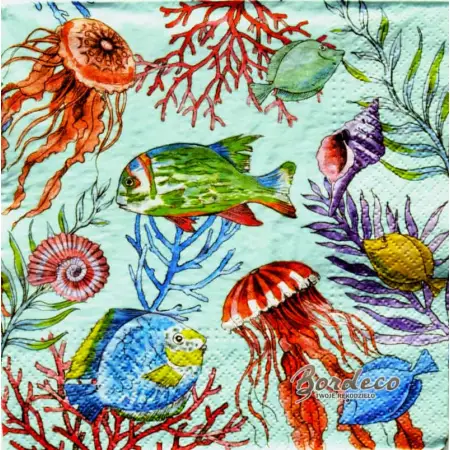 Serwetka do decoupage wodny świat fauny i flory 33x33 PAW Unikat