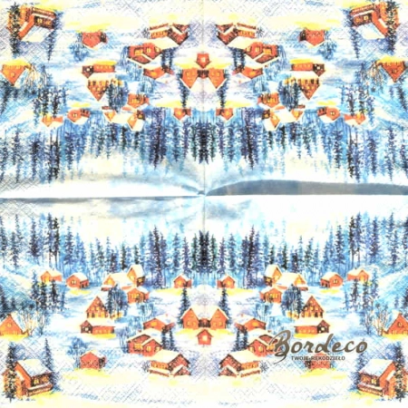 Serwetka do decoupage góralska wioska zimą 33x33 PAW