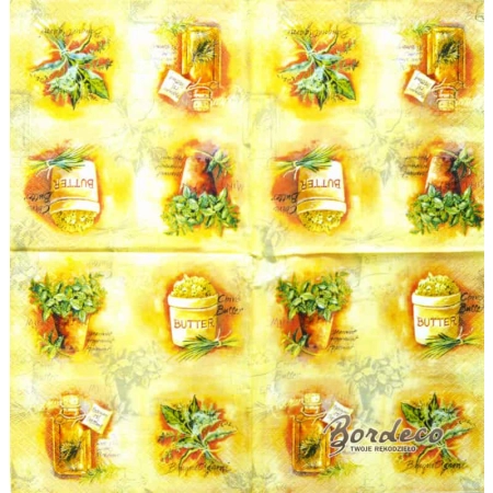 Serwetka do decoupage zioła w różnej postaci na beżowym tle 33x33 PAW
