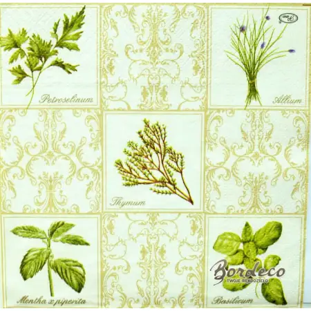 Serwetka do decoupage mozaika ziół i złotych ornamentów 33x33 PAW Unikat