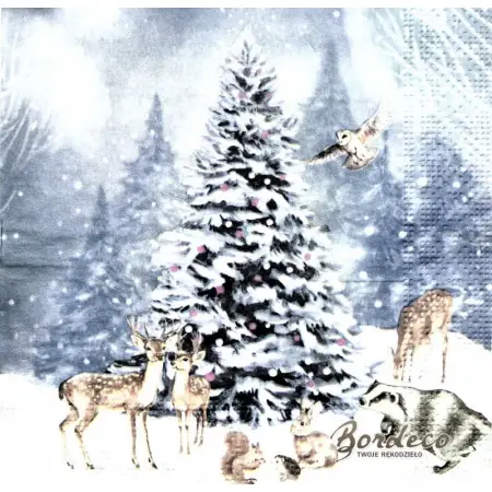 Serwetka do decoupage choinka i zwierzątka 33x33 PEPCO