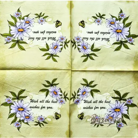 Serwetka do decoupage fioletowe kwiaty i życzenia 33x33 PIXIE Unikat