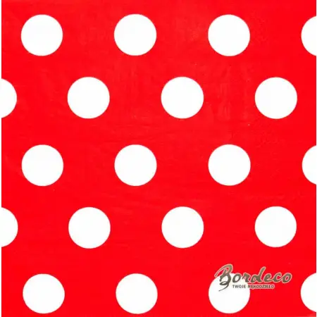 Serwetka do decoupage białe grochy na czerwonym tle 33x33 PIXIE Unikat