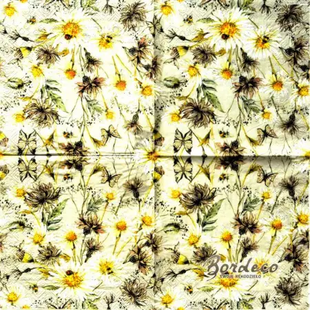 Serwetka do decoupage białe i brązowe polne kwiaty, 33x33 PIXIE Unikat