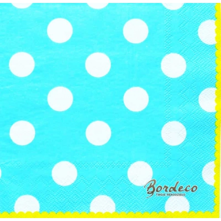 Serwetka do decoupage białe grochy na turkusowym tle 33x33 PIXIE Unikat