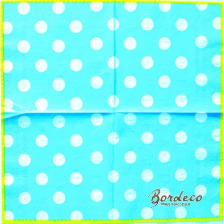 Serwetka do decoupage białe grochy na turkusowym tle 33x33 PIXIE Unikat