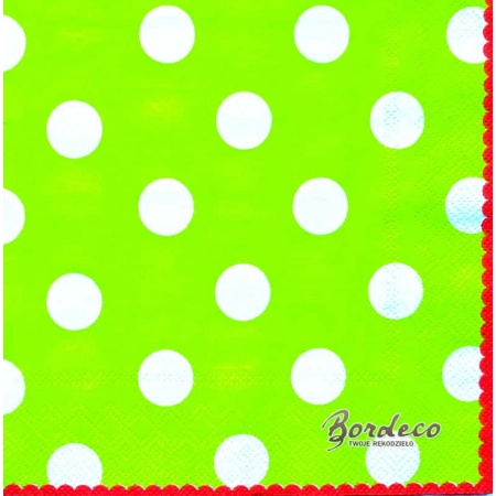 Serwetka do decoupage białe grochy na seledynowym tle 33x33 PIXIE Unikat