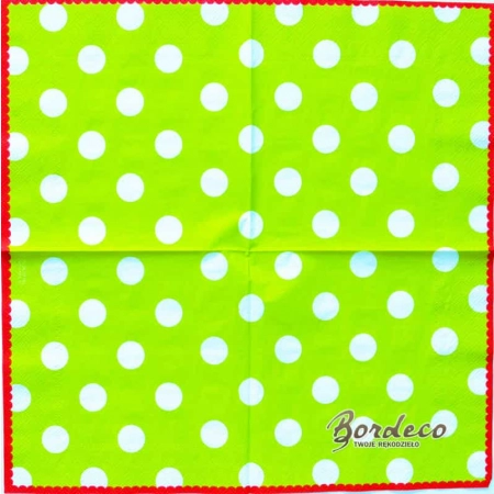 Serwetka do decoupage białe grochy na seledynowym tle 33x33 PIXIE Unikat