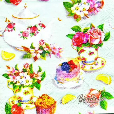 Serwetka do decoupage kwiaty i porcelana 25x25 PIXIE Unikat