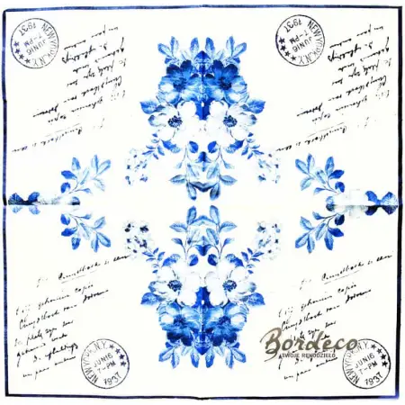Serwetka do decoupage niebieskie kwiaty, vintage 33x33 PIXIE Unikat