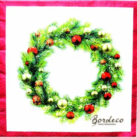 Serwetka do decoupage świąteczny wianek z bombkami 25x25 PIXIE Unikat
