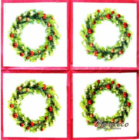 Serwetka do decoupage świąteczny wianek z bombkami 25x25 PIXIE Unikat