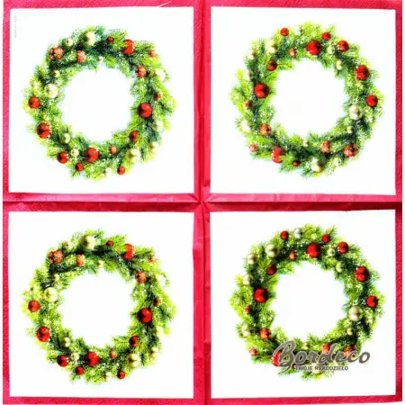 Serwetka do decoupage świąteczny wianek z bombkami 33x33 PIXIE Unikat