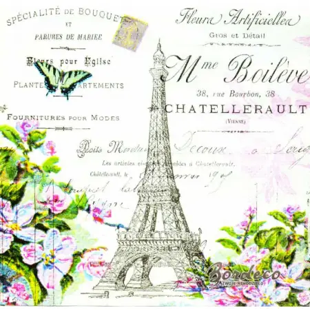 Serwetka do decoupage wiaża Eiffla i kwiaty, vintage 25x25 PIXIE Unikat