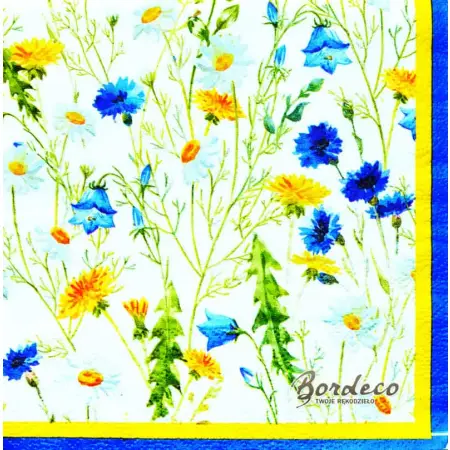 Serwetka do decoupage kwiaty polne, łąkowe, zioła33x33 PIXIE Unikat