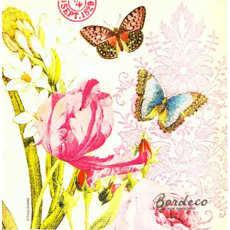 Serwetka do decoupage Botanica, kwiaty i motyle 33x33 PPD Unikat