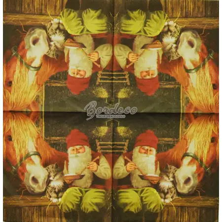 Serwetka do decoupage Mikołaj w stajni z koniem i kotkiem 33x33 PPD Unikat