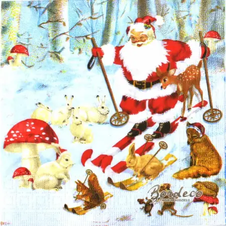 Serwetka do decoupage Mikołaj na nartach 33x33 PPD Unikat