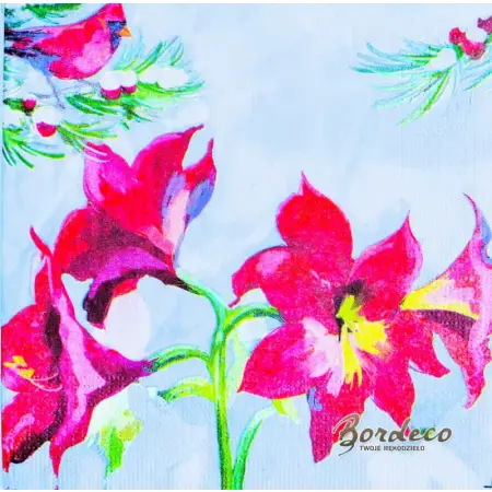 Serwetka do decoupage amarylis i kardynał 33x33 PPD Unikat