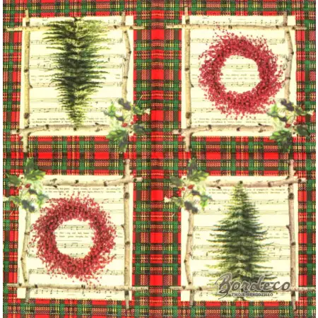Serwetka do decoupage zielona choinka i czerwony wianek 25x25 PPD Unikat