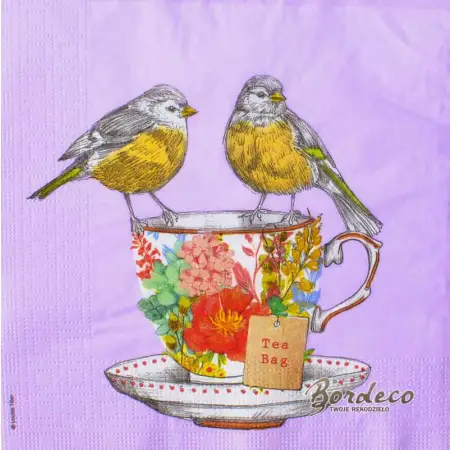 Serwetka do decoupage filiżanka z ptaszkami 33x33 PPD Unikat