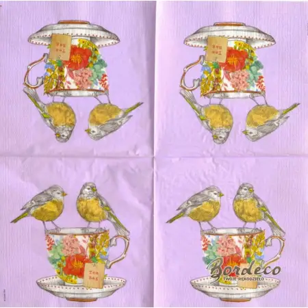 Serwetka do decoupage filiżanka z ptaszkami 33x33 PPD Unikat
