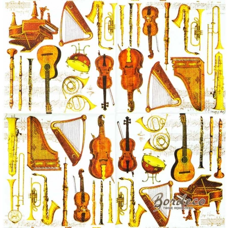 Serwetka do decoupage instrumenty muzyczne 25x25 PPD