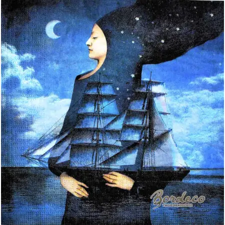 Serwetka do decoupage kobieta księżyc, noc, okręt 33x33 PPD Unikat