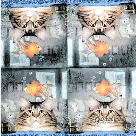 Serwetka do decoupage kot i złota rybka 25x25 PPD Unikat