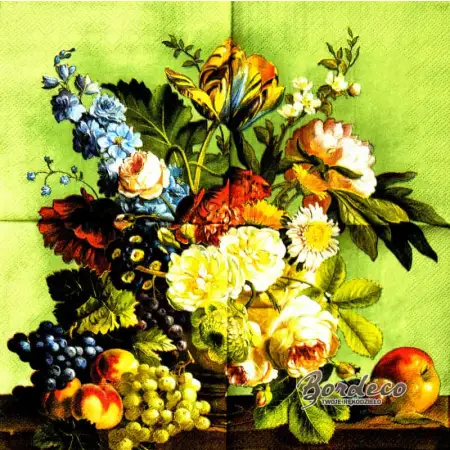 Serwetka do decoupage bukiet kwiatów i owoce 25x25 PPD Unikat
